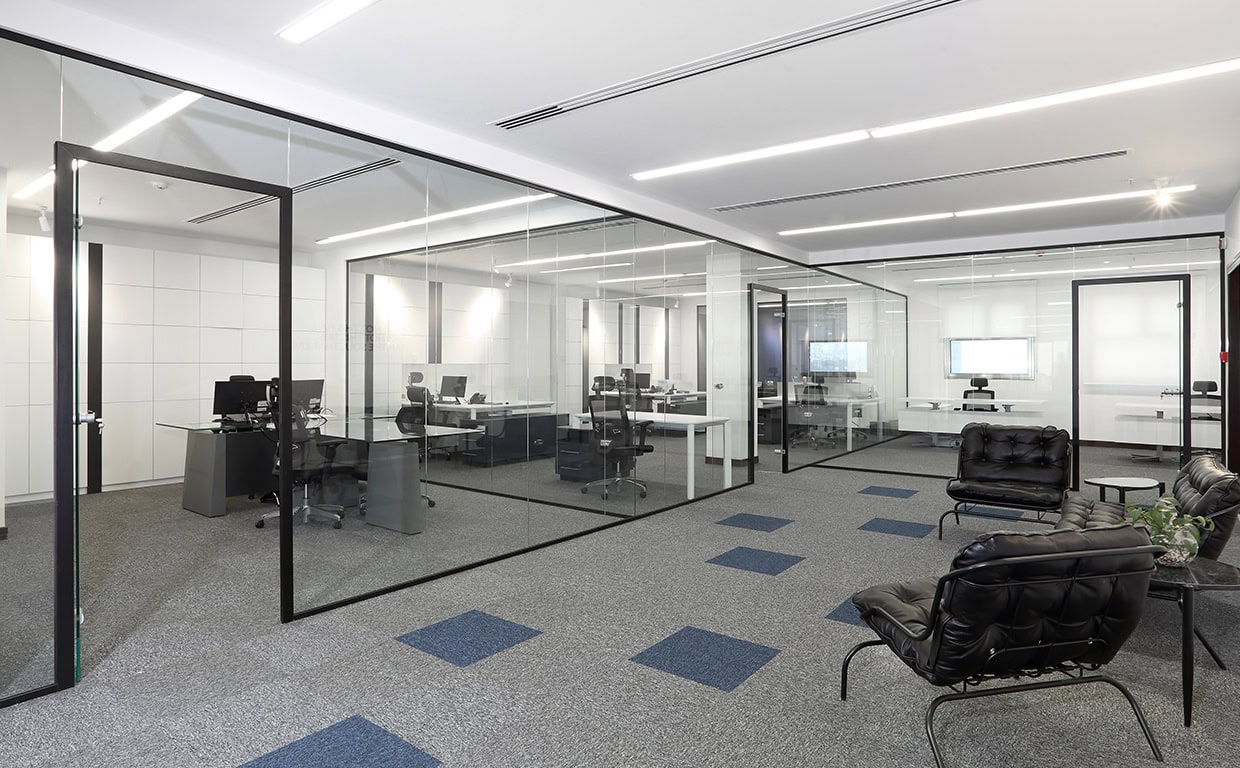 پارتیشن شیشه ای تک جداره فریم لس